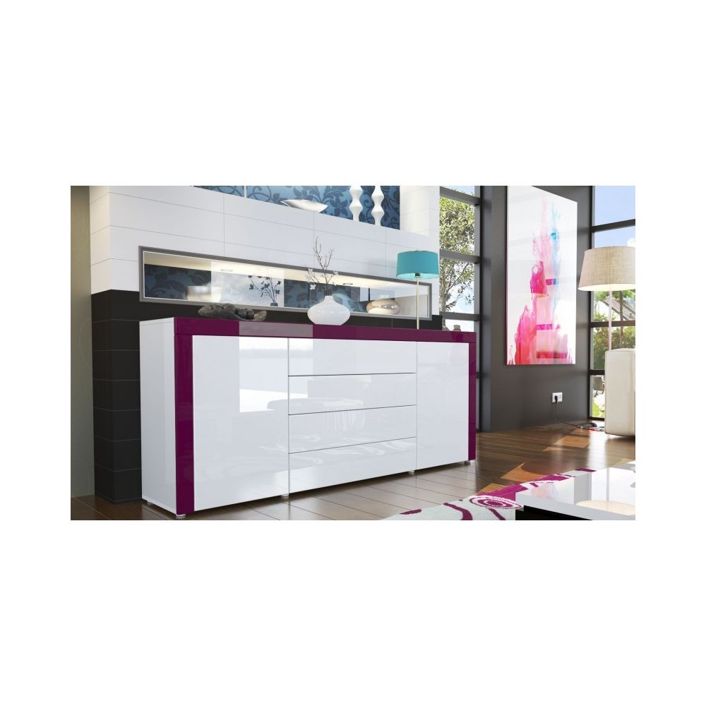 Mpc - buffet design laqué blanc/blanc/violet - Meubles TV, Hi-Fi