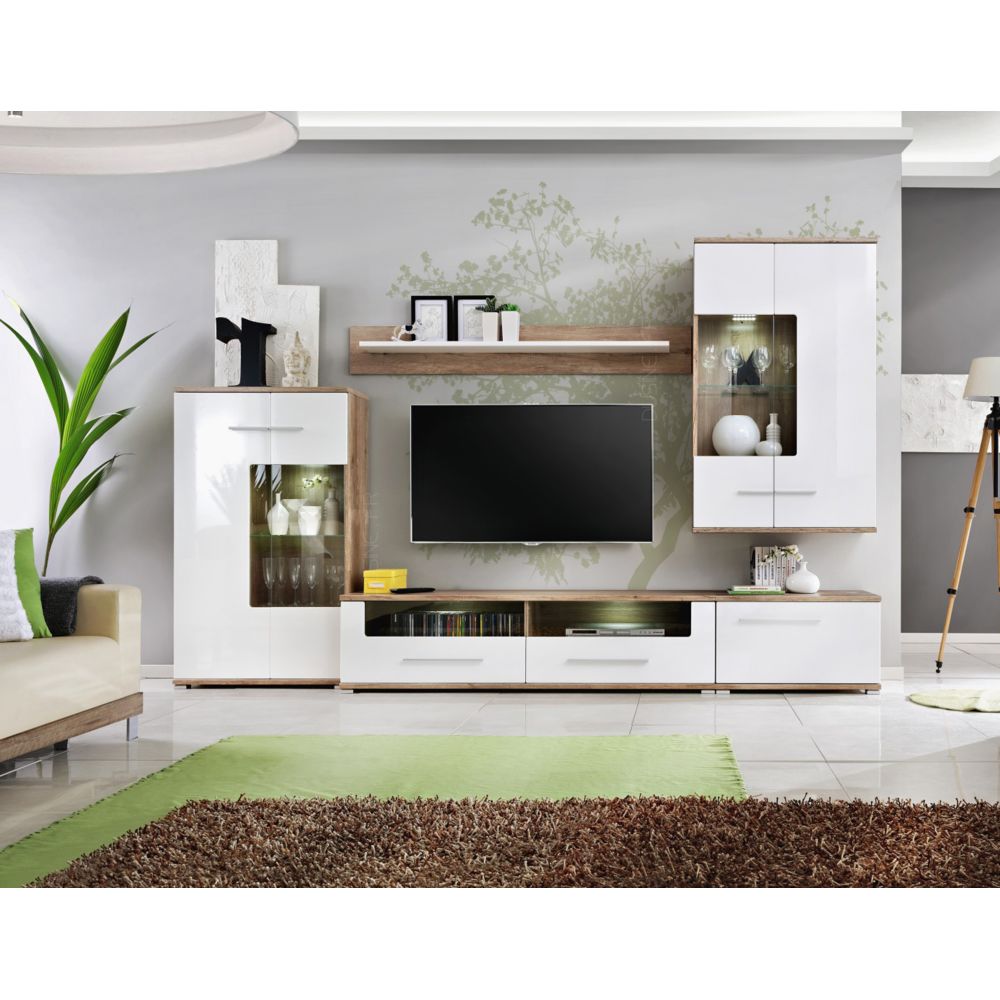 Dusine - Sohalia grand ensemble laqué 3.1m salon TV LEDS scandinave - Meubles TV, Hi-Fi
