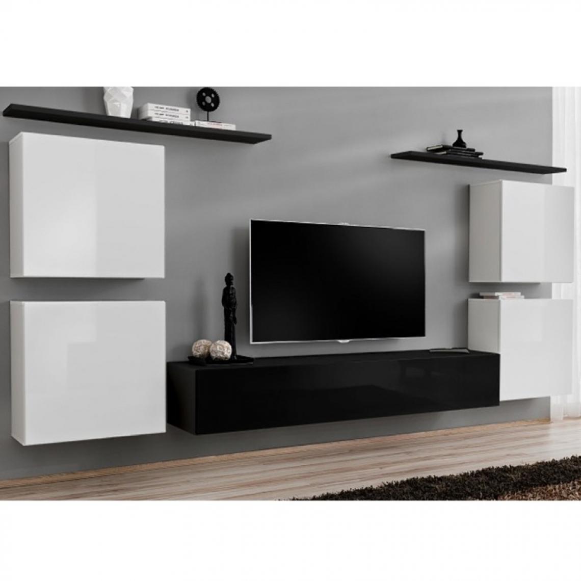 Ac-Deco - Meuble TV Mural Design Switch IV 320cm Blanc & Noir - Meubles TV, Hi-Fi