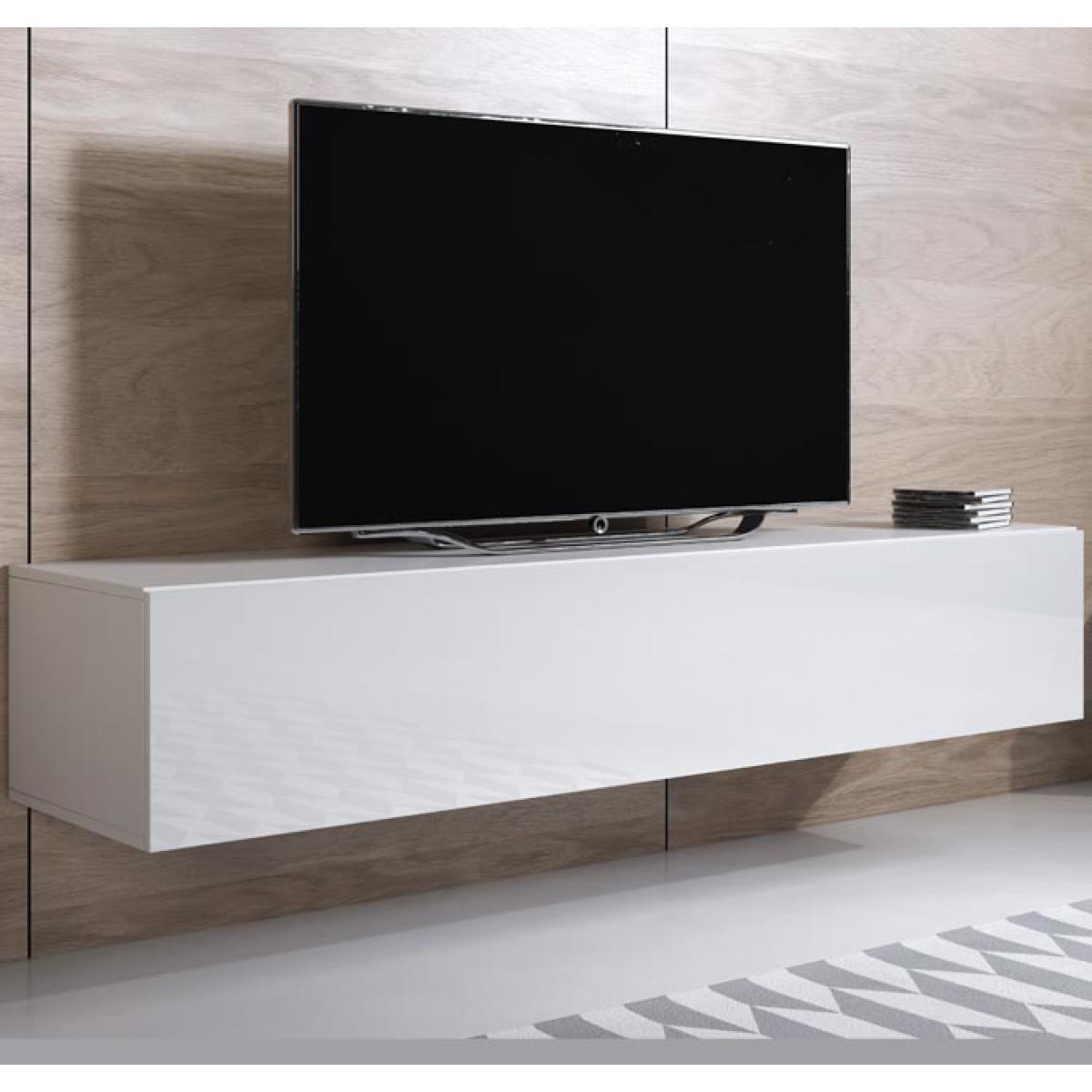 Design Ameublement - Meuble TV modèle Luke H2 (160x30cm) couleur blanc - Meubles TV, Hi-Fi