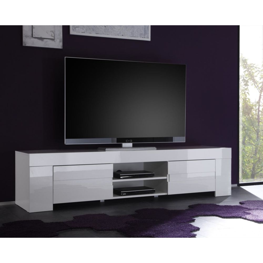 Kasalinea - Meuble TV hifi blanc laqué design ELEONORE - L 191 cm - Meubles TV, Hi-Fi