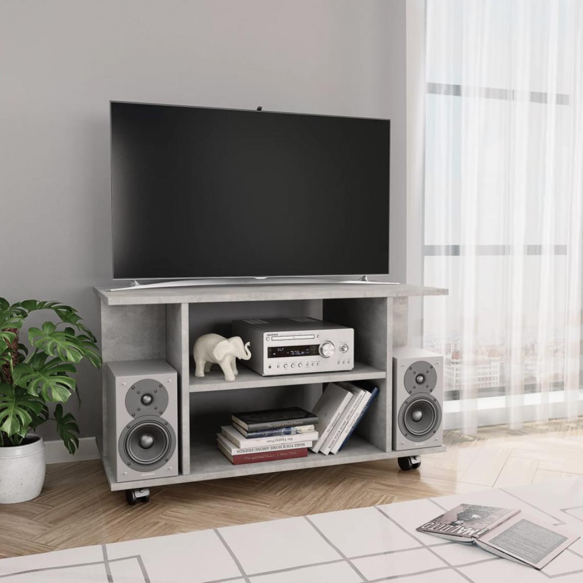 Chunhelife - Meuble TV avec roulettes Gris cement 80 x 40 x 40 cm Aggloméré - Meubles TV, Hi-Fi