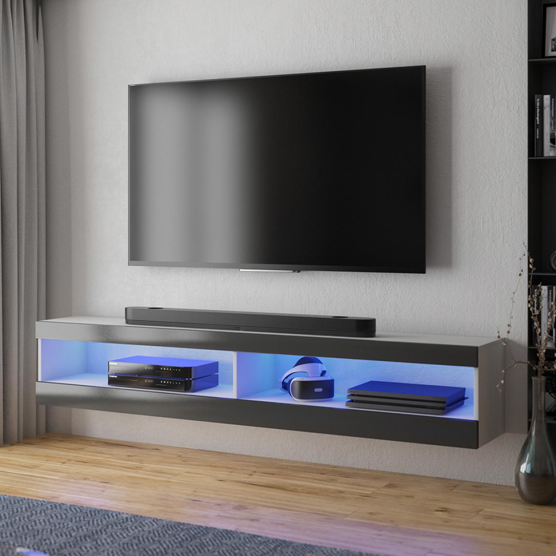 Selsey - Meuble tv - VIANSOLA - 140 cm - blanc mat / noir brillant - éclairage LED - Meubles TV, Hi-Fi