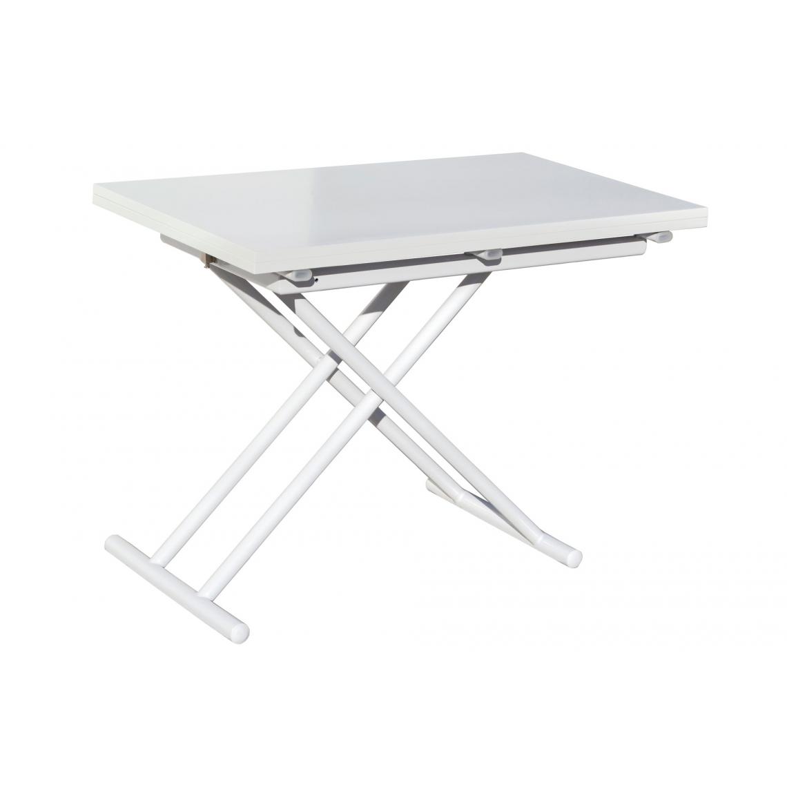 Pegane - Table basse relevable rectangulaire extensible coloris blanc - Longueur 100 x largeur 50-100 cm - Tables basses