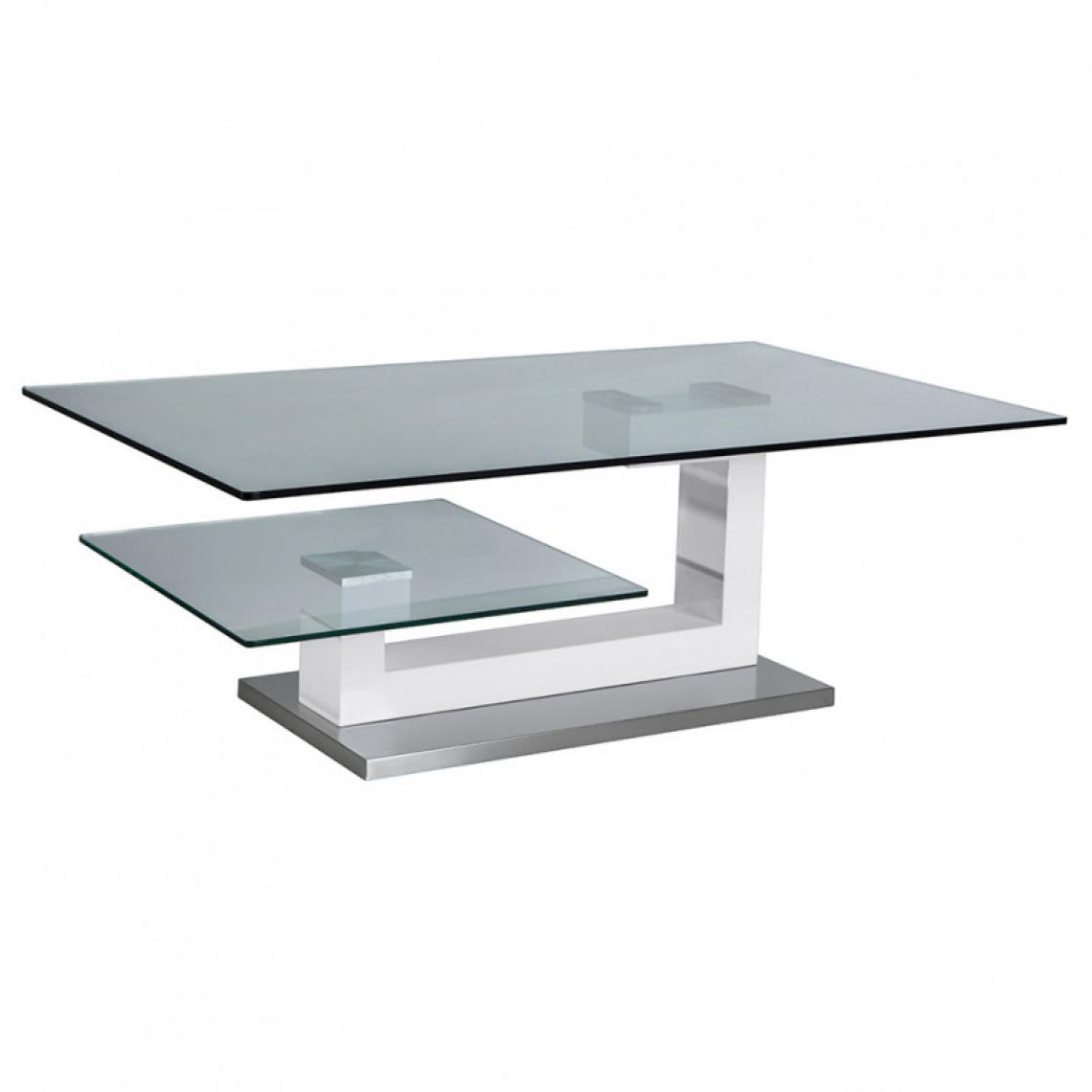 Meubletmoi - Table basse blanche, plateaux en verre et piètement en métal - PEQUE - Tables basses