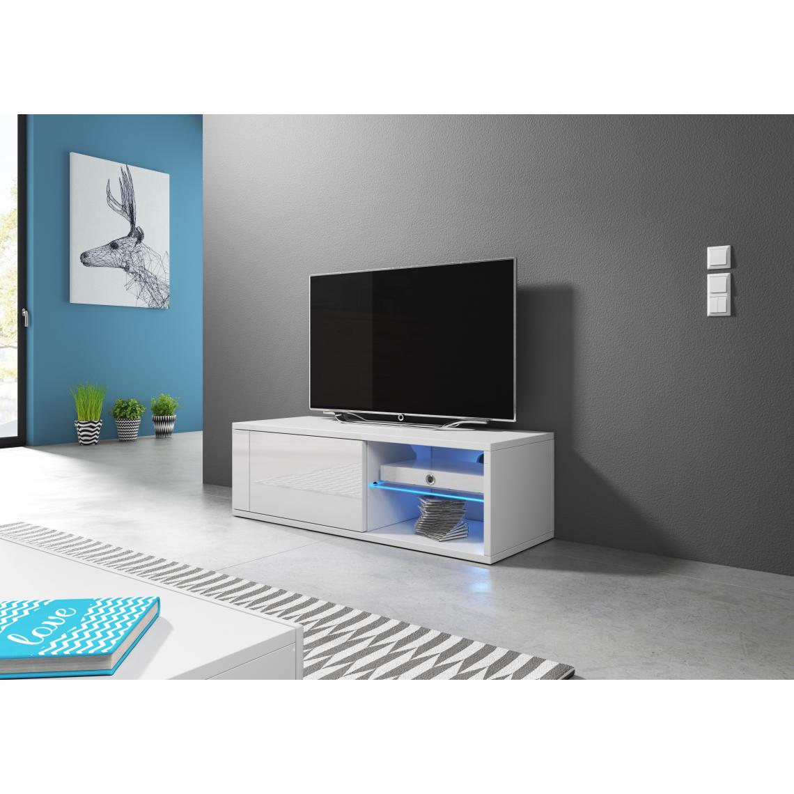 Vivaldi - VIVALDI Meuble TV - BEST - 100 cm - blanc mat / blanc brillant avec LED - style design - Meubles TV, Hi-Fi