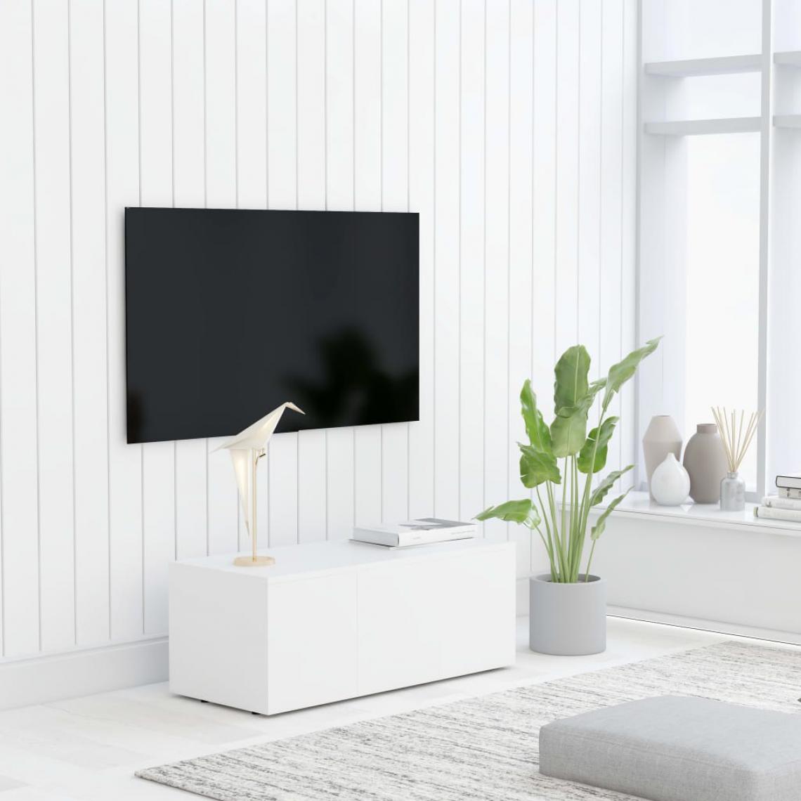 Chunhelife - Meuble TV Blanc 80x34x30 cm Aggloméré - Meubles TV, Hi-Fi