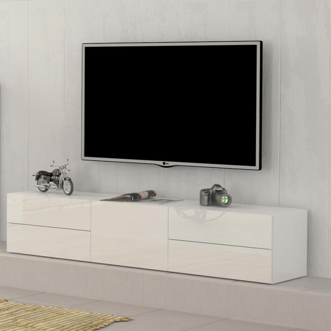 Ahd Amazing Home Design - Meuble TV Blanc Brillant Design 170cm Porte 4 Tiroirs Metis Living - Meubles TV, Hi-Fi