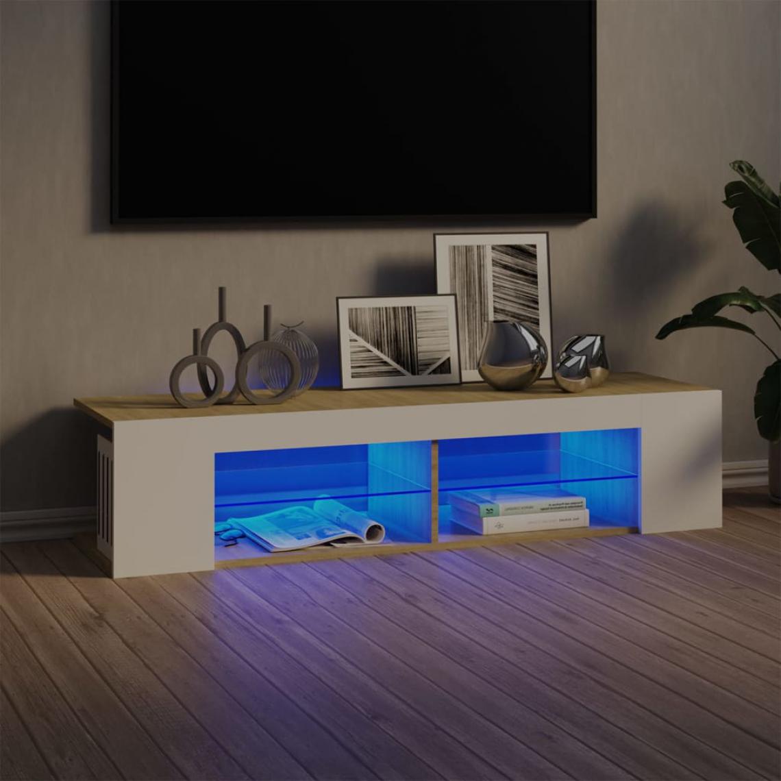 Vidaxl - vidaXL Meuble TV avec lumières LED Blanc et chêne sonoma 135x39x30 cm - Meubles TV, Hi-Fi