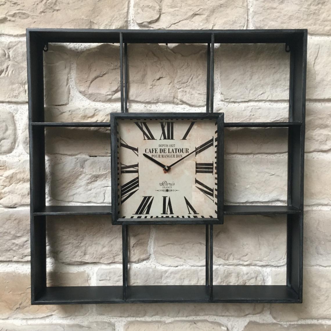 L'Originale Deco - Horloge Industrielle Etagère Industrielle Murale 80 cm x 80 cm x 12 cm - Etagères