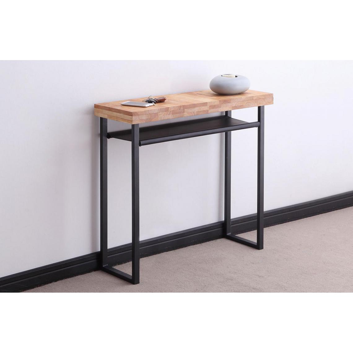 Pegane - Table d'entrée en bois coloris chêne nordique / pieds noir - longueur 90 x profondeur 30 cm x hauteur 80 cm - Consoles