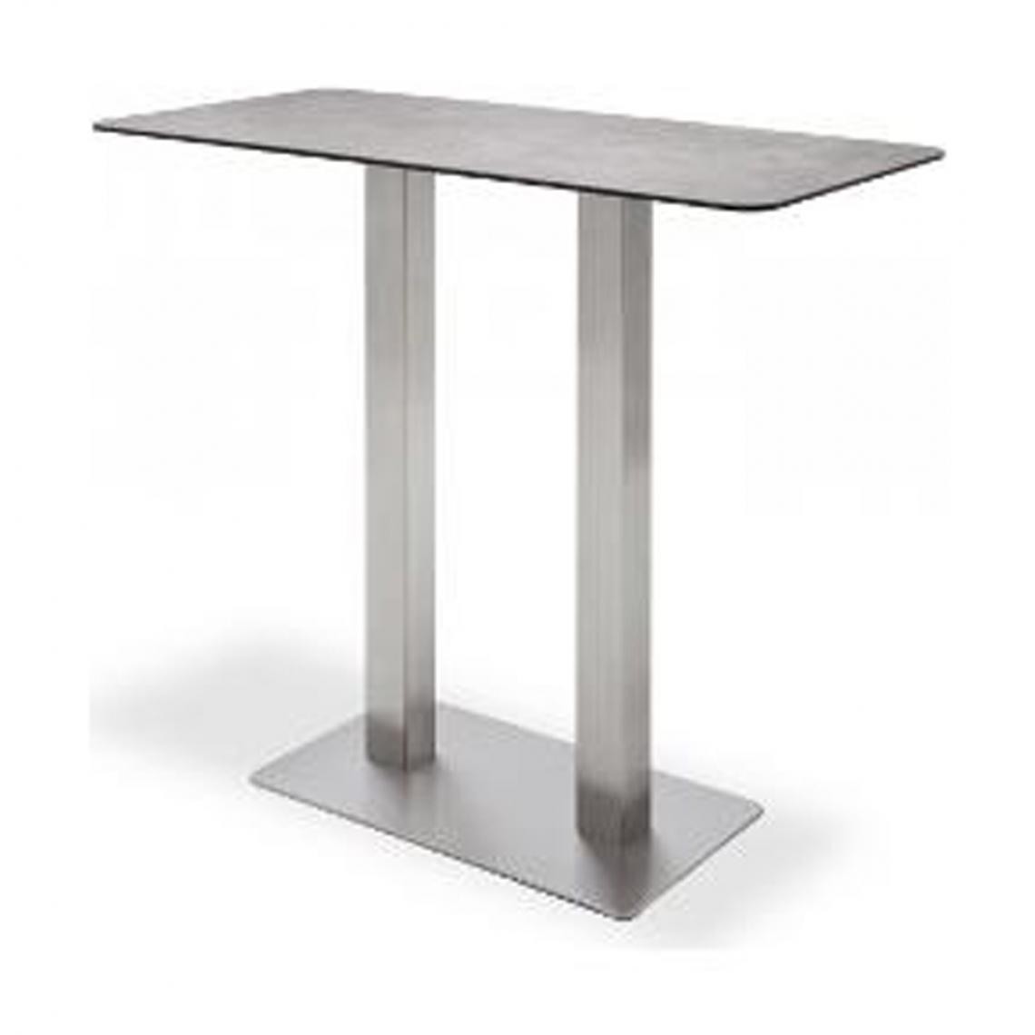 Pegane - Table bar avec plateau céramique Mocca avec piètement acier brossé - L120 x H105 x P60 cm - Tables à manger