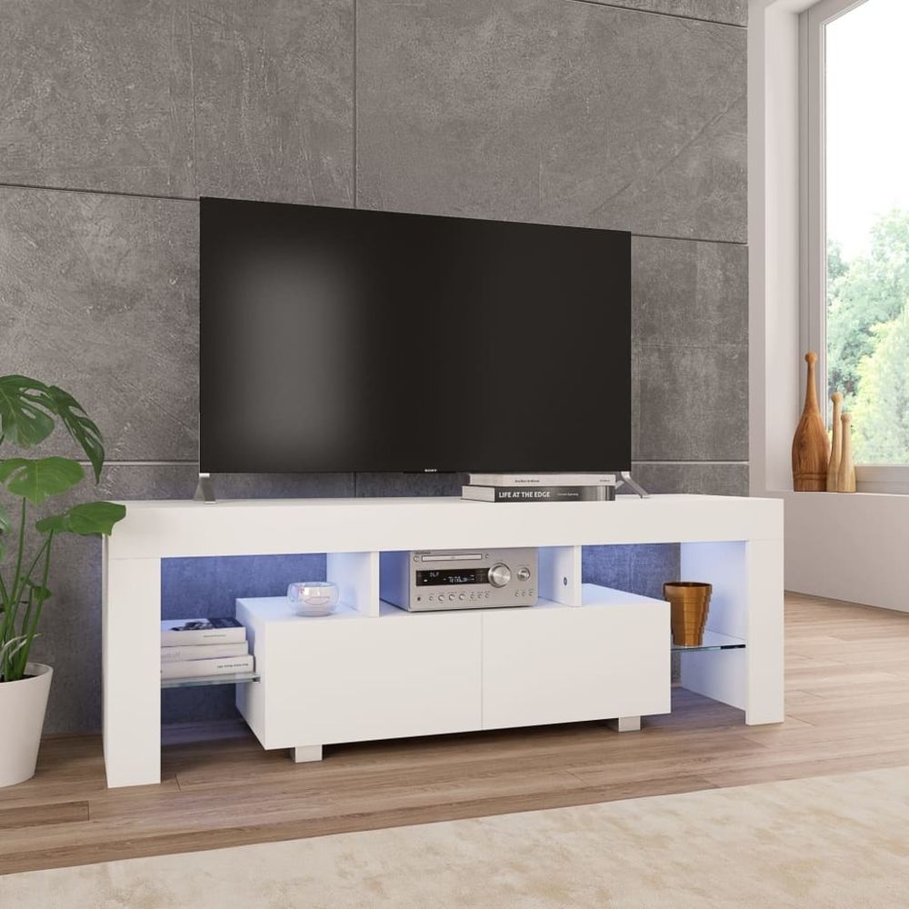 marque generique - Moderne Meubles serie Bangui Meuble TV avec lumière LED Blanc brillant 130 x 35 x 45 cm - Meubles TV, Hi-Fi