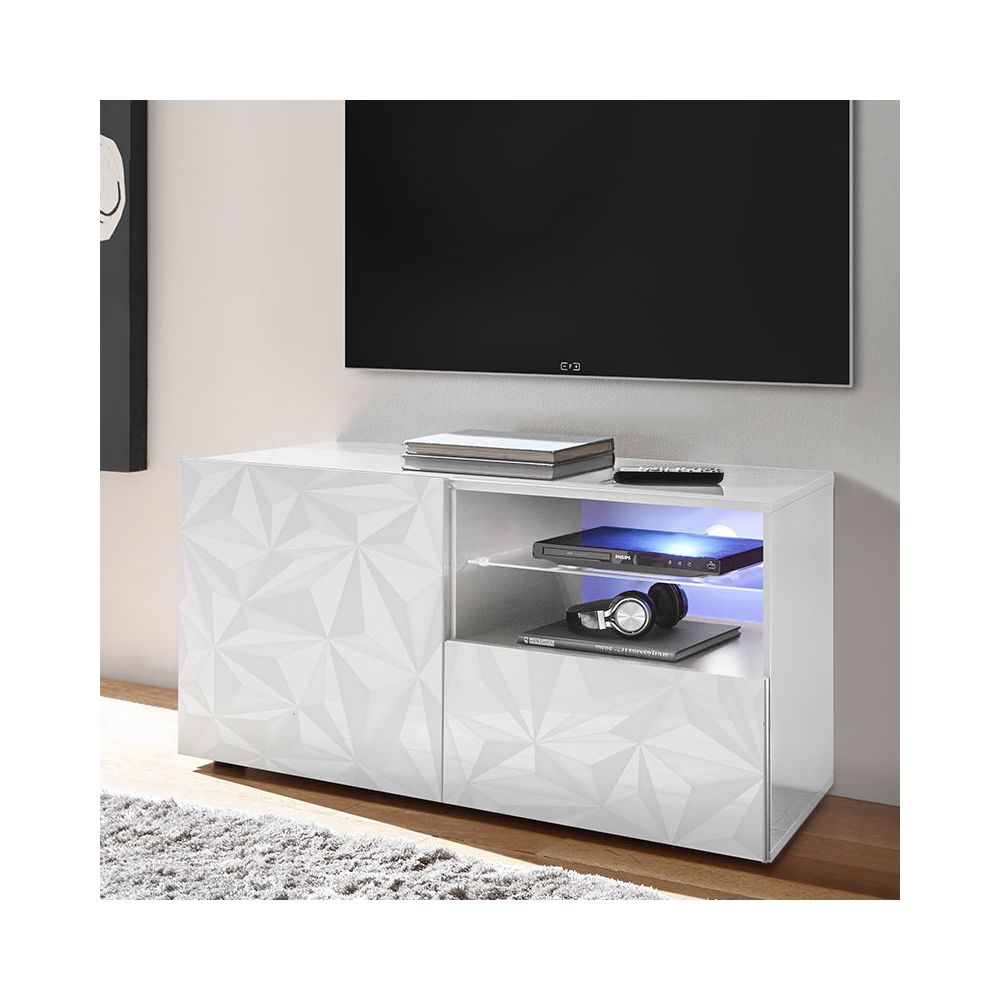 Happymobili - Meuble télé 120 cm blanc laqué design ANTONIO - Meubles TV, Hi-Fi