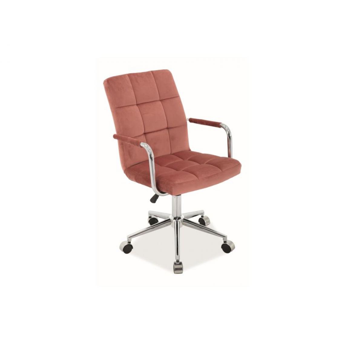 Hucoco - WIONE | Chaise pivotante piètement chromé | Hauteur : 87-97 cm | Chaise de bureau | Revêtement en cuir écologique - Rose - Chaises