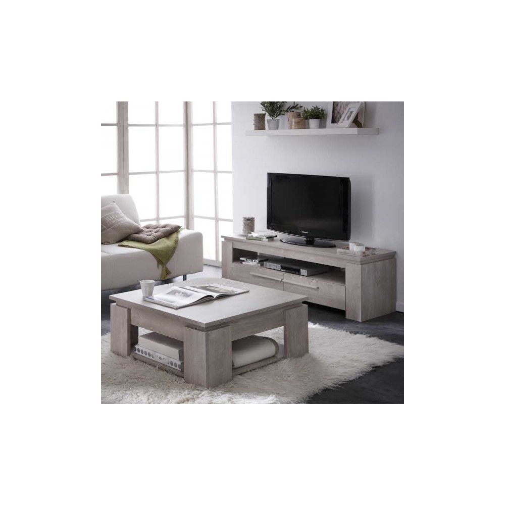 Dansmamaison - Table basse carrée Chêne Beige - TOULOUSE - L 80 x l 80 x H 36 cm - Tables basses