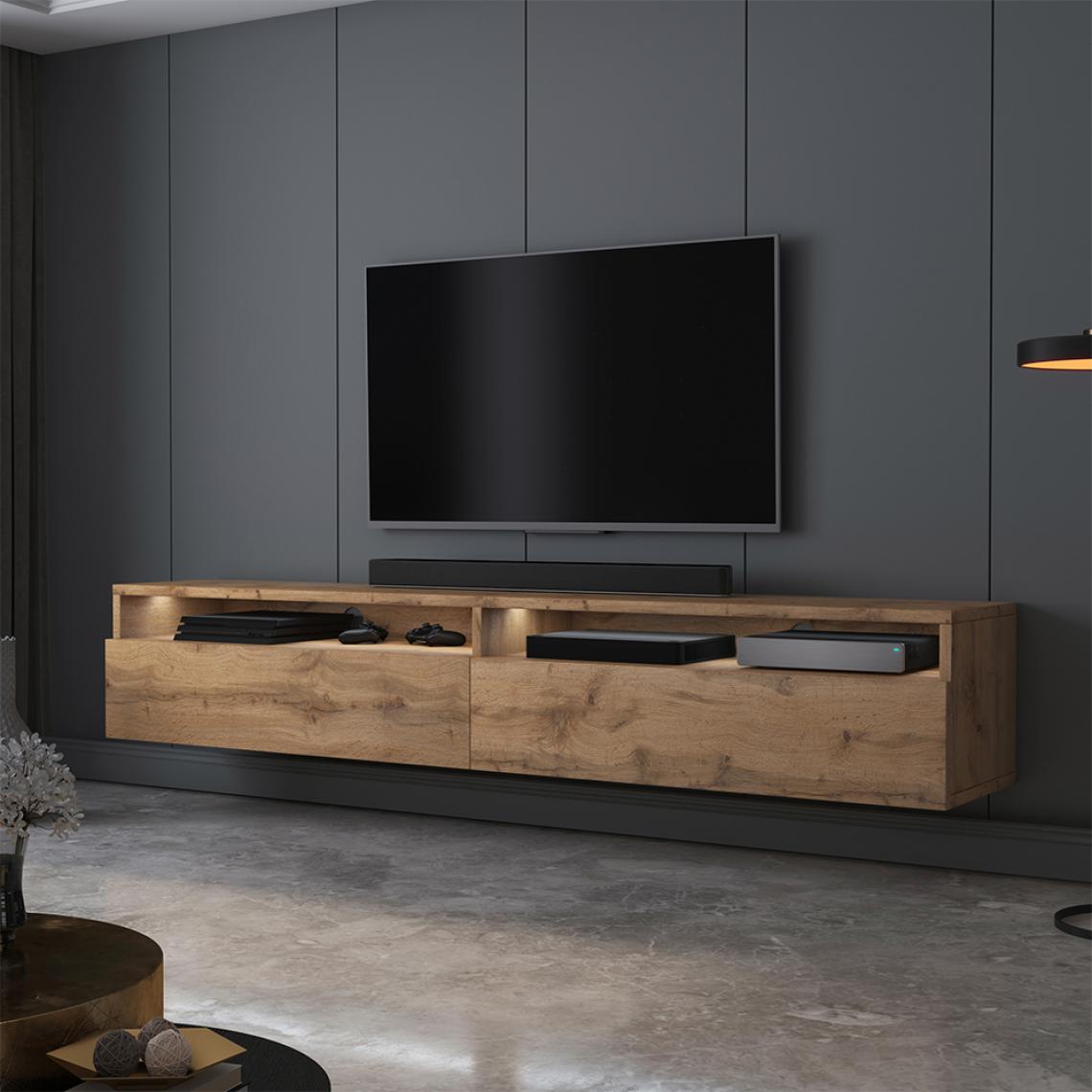 Selsey - Meuble TV - REDNAW - 180 cm - chêne wotan - avec LED - Meubles TV, Hi-Fi