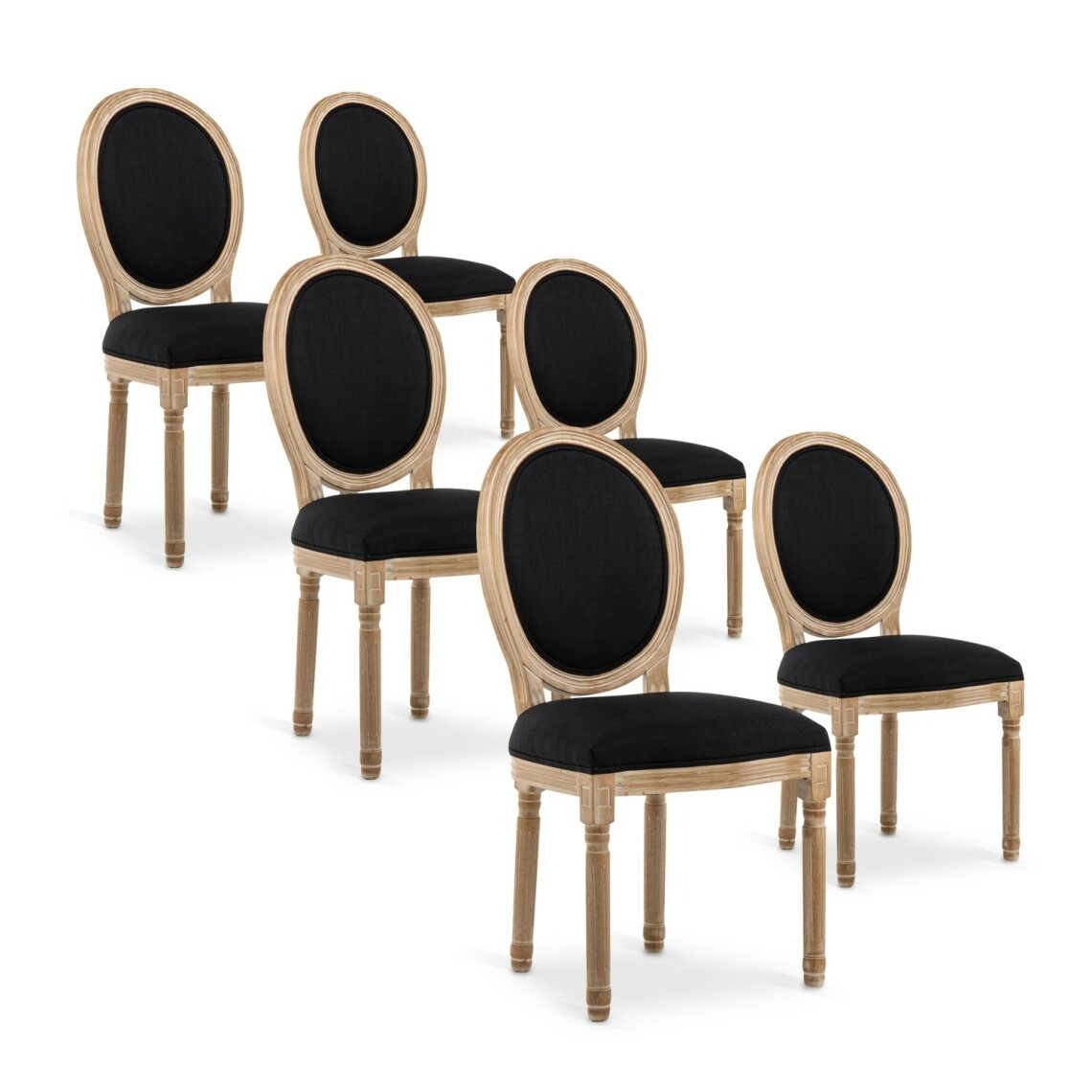 marque generique - Lot de 6 chaises médaillon Louis XVI tissu Noir - Chaises