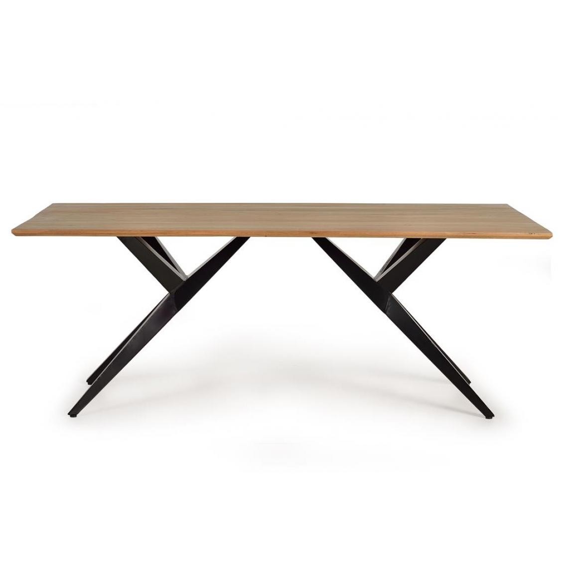 Pegane - Table à manger en bois d'acacia coloris naturel / pieds noir - longueur 200 x profondeur 100 x hauteur 77 cm - Tables à manger