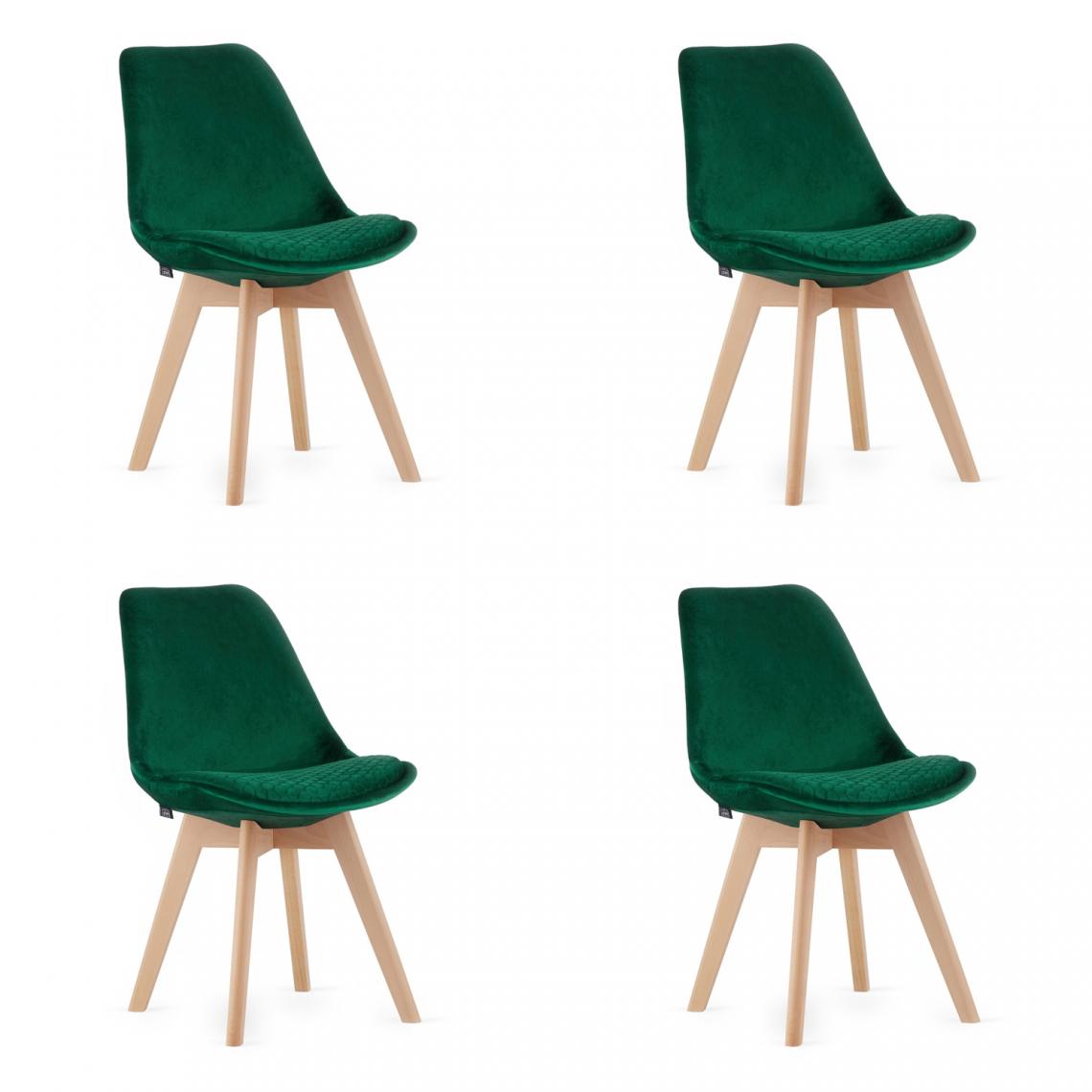 Hucoco - PRATUN - Lot de 4 chaises en velours style moderne salon/cuisine - 82x58x49 cm - Chaise de salle à manger - Vert - Chaises