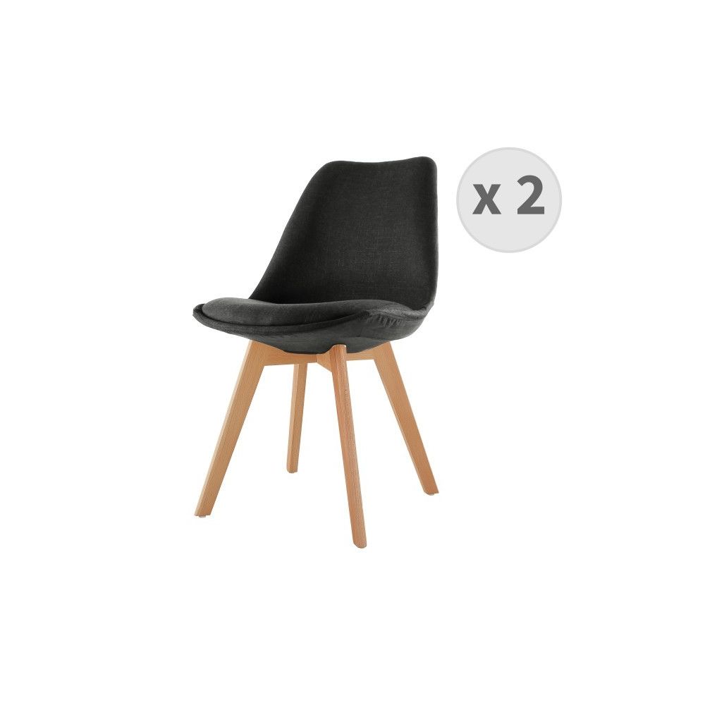 Moloo - Lot x2 chaises SKINNY tissu Anthracite pieds hêtre - Chaises