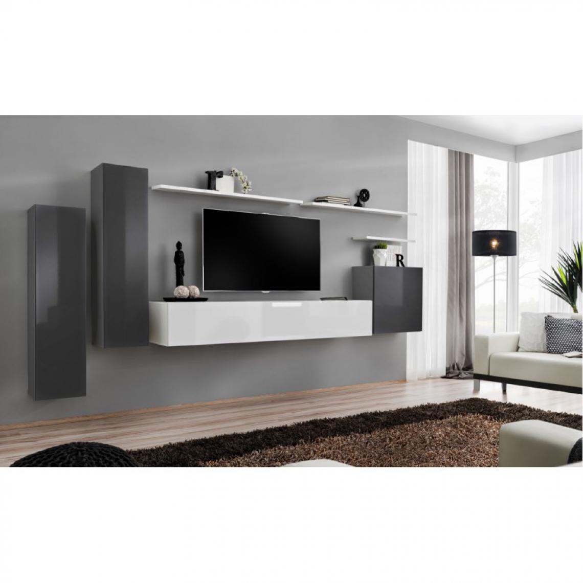 Ac-Deco - Meuble TV Mural Design Switch I 330cm Gris & Blanc - Meubles TV, Hi-Fi