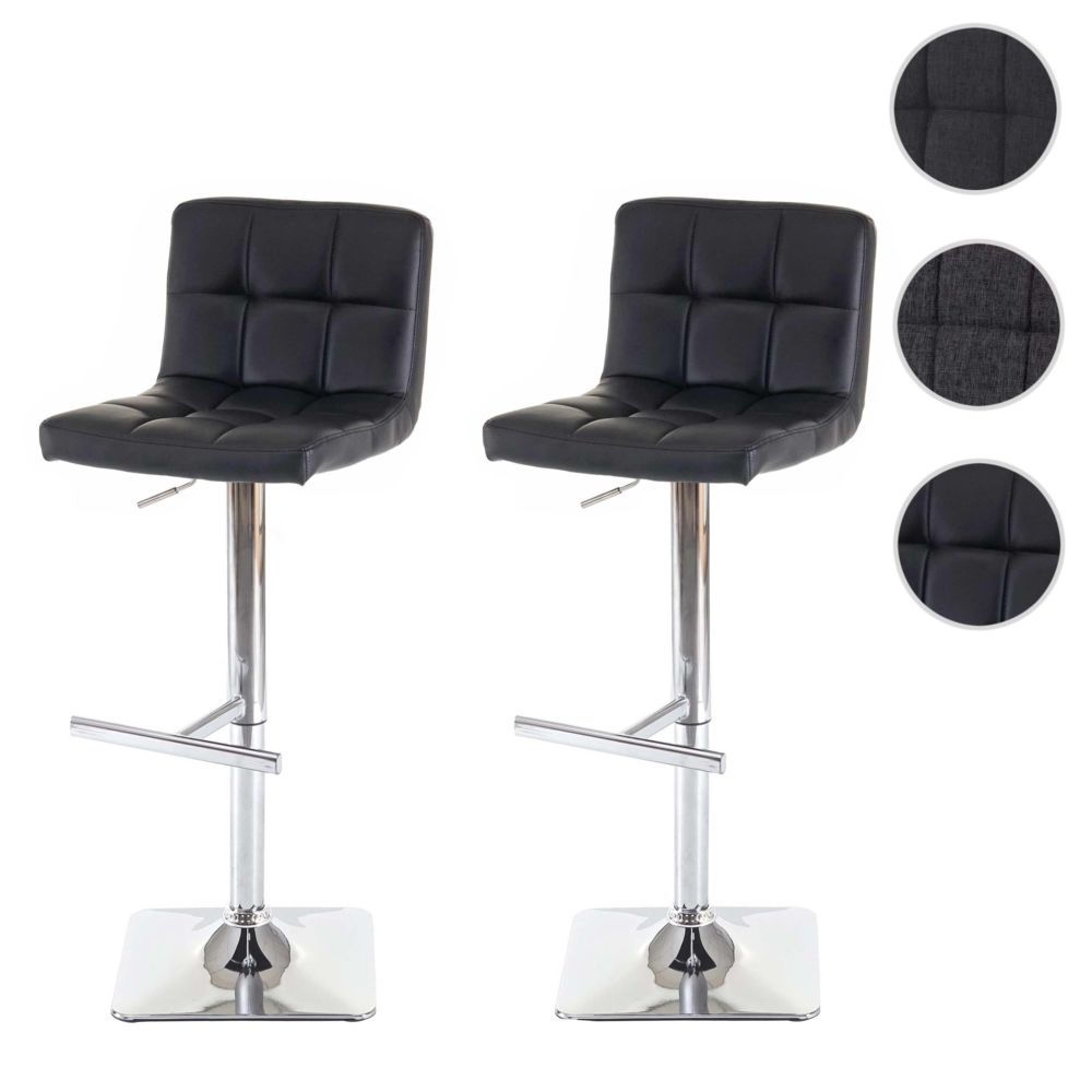 Mendler - 2x tabouret de bar Kavala, chaise bar/comptoir, avec dossier ~ noir, similicuir, pied en acier chromé - Tabourets