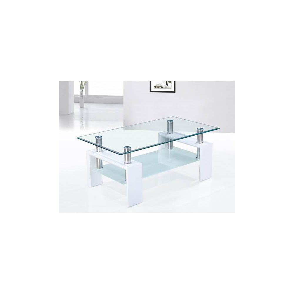 Happymobili - Table basse blanc laqué et plateaux verre design OTTAVIA - Tables basses