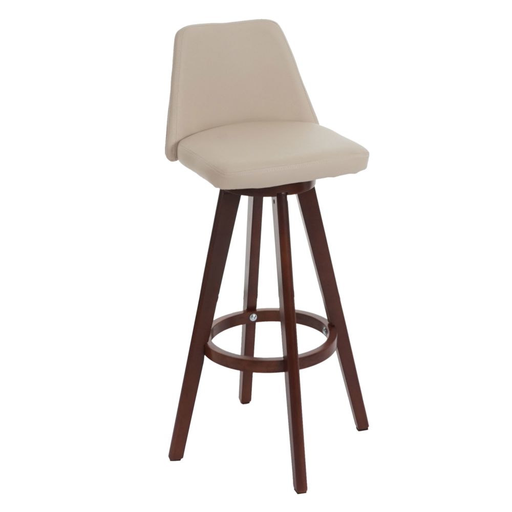 Mendler - Tabouret de bar Boras, chaise de comptoir, bois, similicuir, rotatif ~ crème, pieds foncés - Tabourets