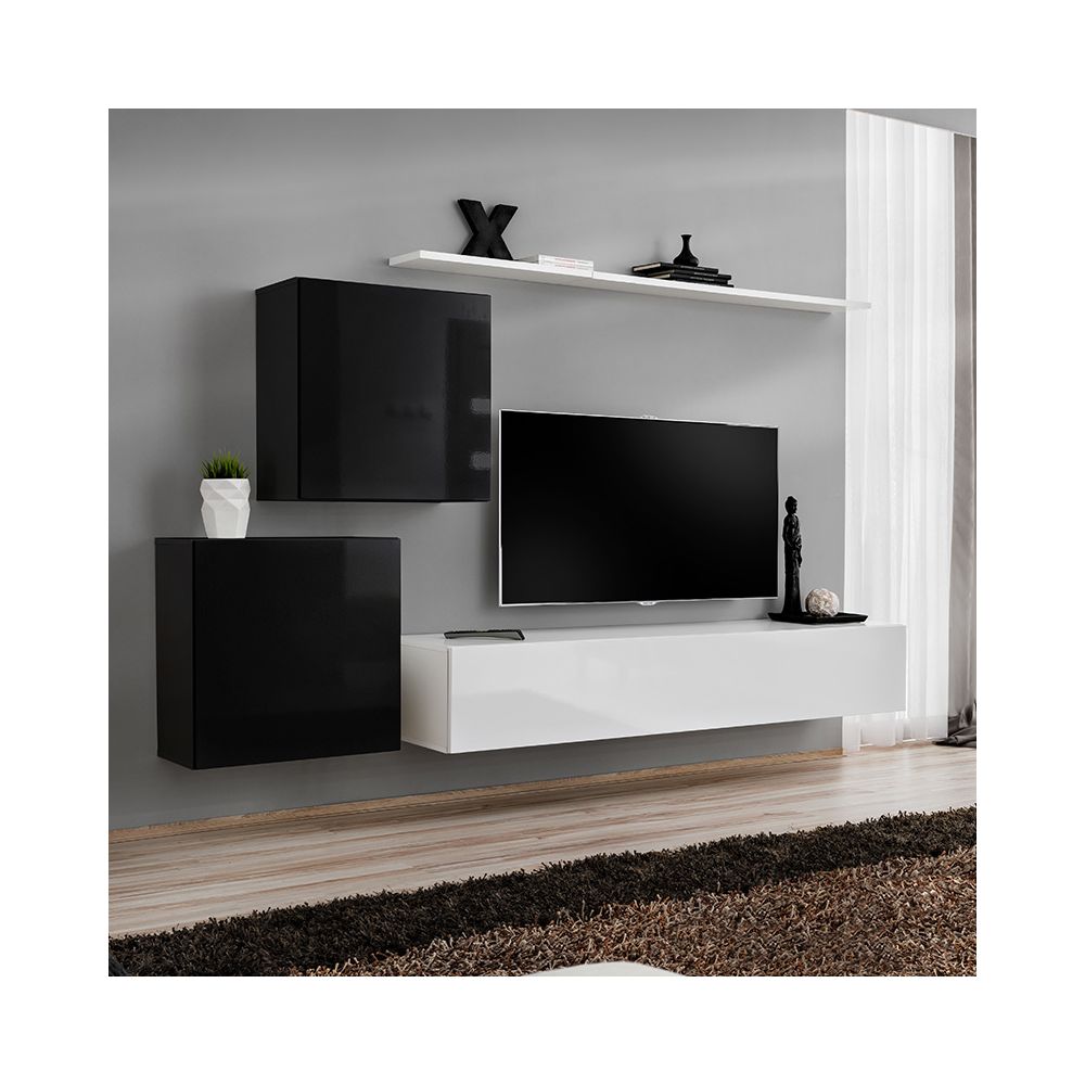 Nouvomeuble - Ensemble meuble TV noir et blanc PADULA 2 - Meubles TV, Hi-Fi