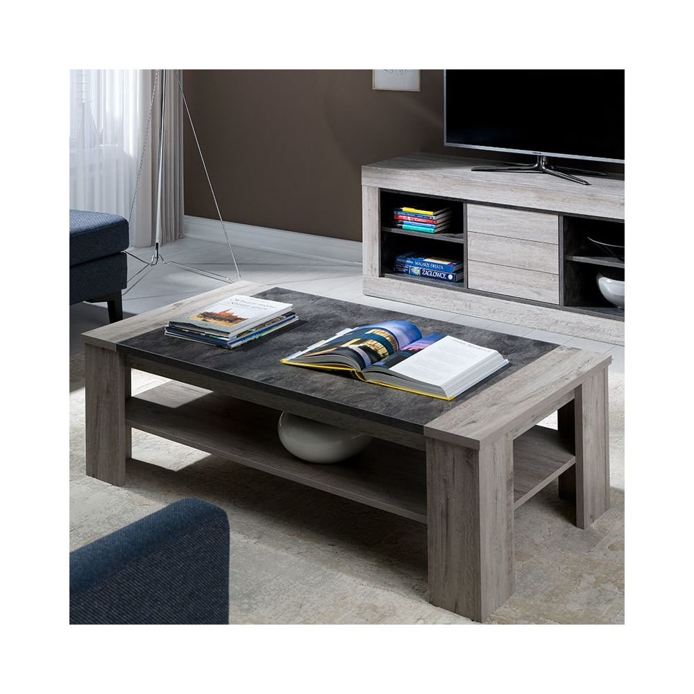 Nouvomeuble - Table basse 130 cm contemporaine couleur bois gris OVIDE - Tables basses