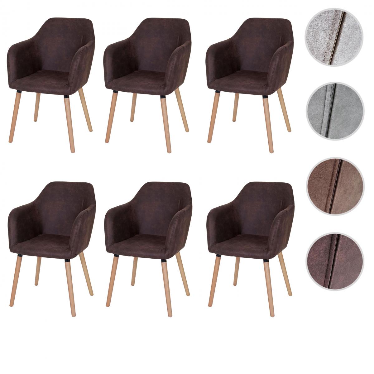 Mendler - 6x chaise de séjour / salle à manger Malmö T381, style rétro des années 50 ~ tissu, vintage marron foncé - Chaises