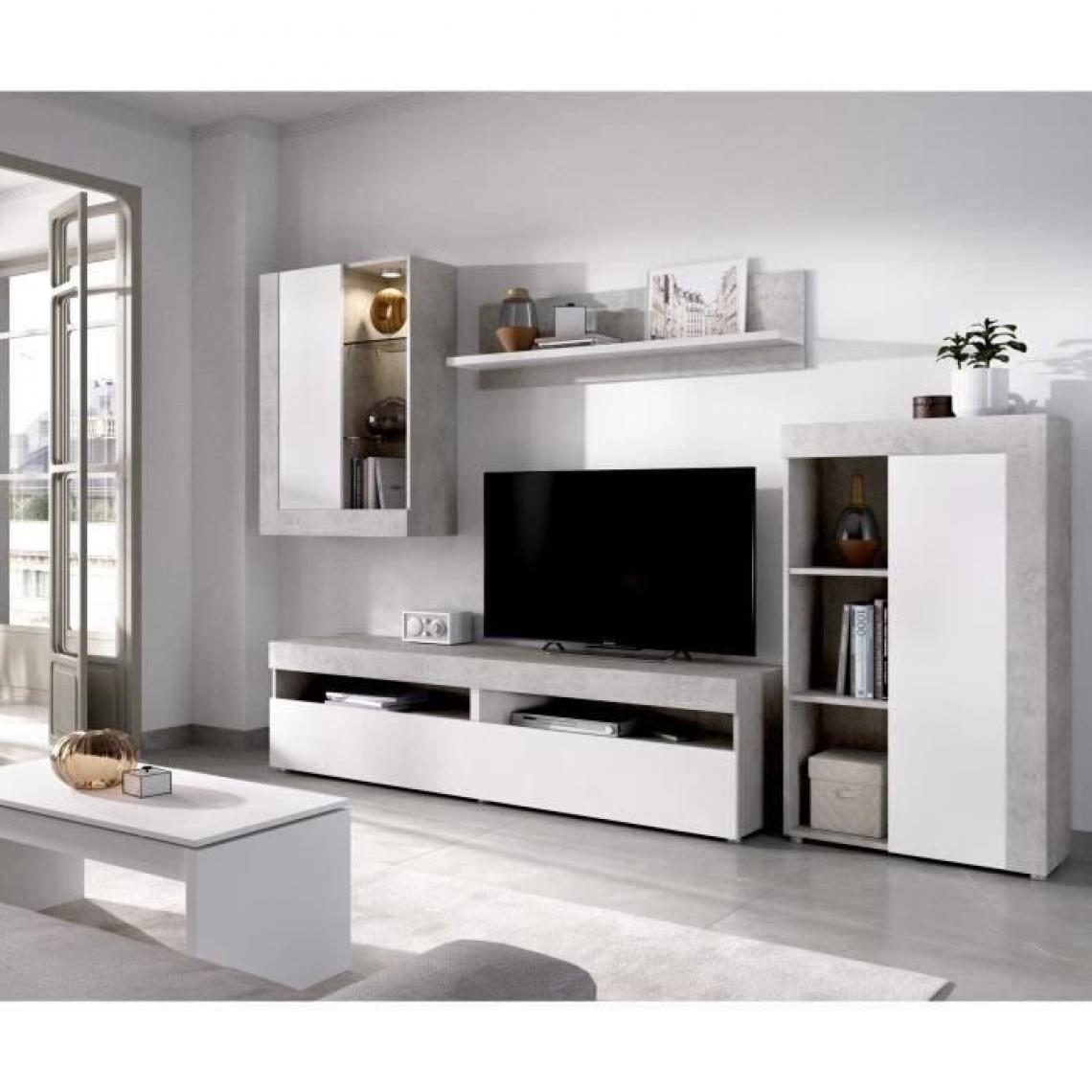 Cstore - CSTORE - ensemble meuble tv blanc et béton - l 265xp 42xh 180 cm - tokio - Meubles TV, Hi-Fi