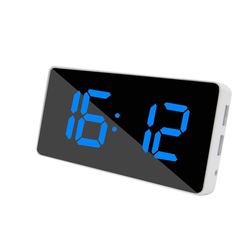 Generic - Miroir Réveil Grand affichage LED numérique Double minuterie de répétition de charge USB - Bleu - Horloges, pendules