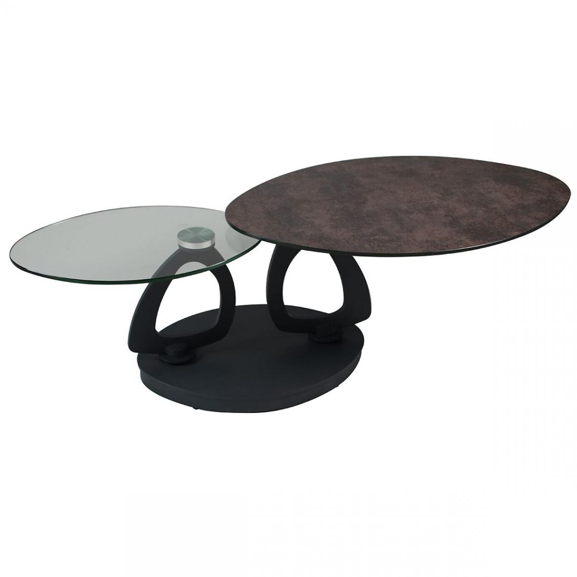 Altobuy - VANIM - Table Basse Ovale Plateaux Verre et Céramique - Meubles TV, Hi-Fi