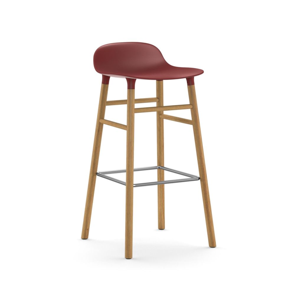 Normann Copenhagen - Chaise de bar Form avec structure en bois - 75 cm - Chêne - rouge - Tabourets