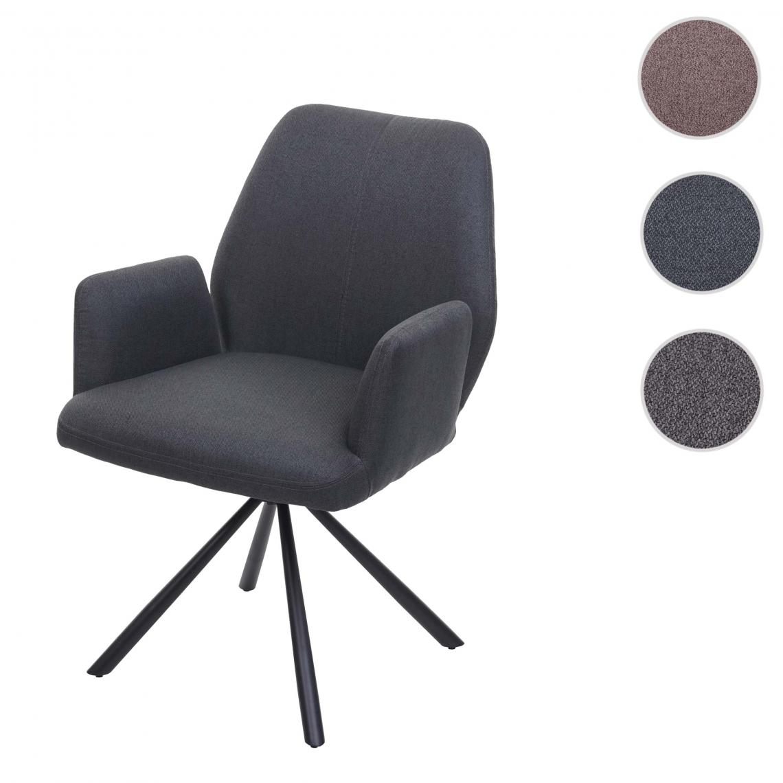 Mendler - Chaise de salle à  manger HWC-H71, pivotante à  position automatique tissu/textile acier ~ gris foncé - Chaises