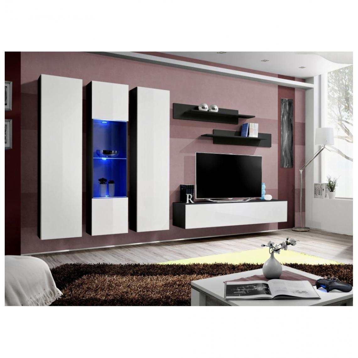 Ac-Deco - Ensemble meuble TV mural - Fly V - 310 cm x 190 cm x 40 cm - Noir et blanc - Meubles TV, Hi-Fi