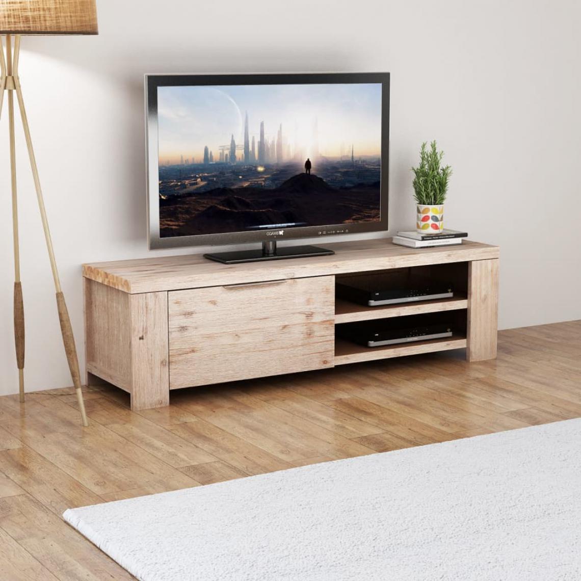 Chunhelife - Meuble TV Bois d'acacia massif brossé 140 x 38 x 40 cm - Meubles TV, Hi-Fi