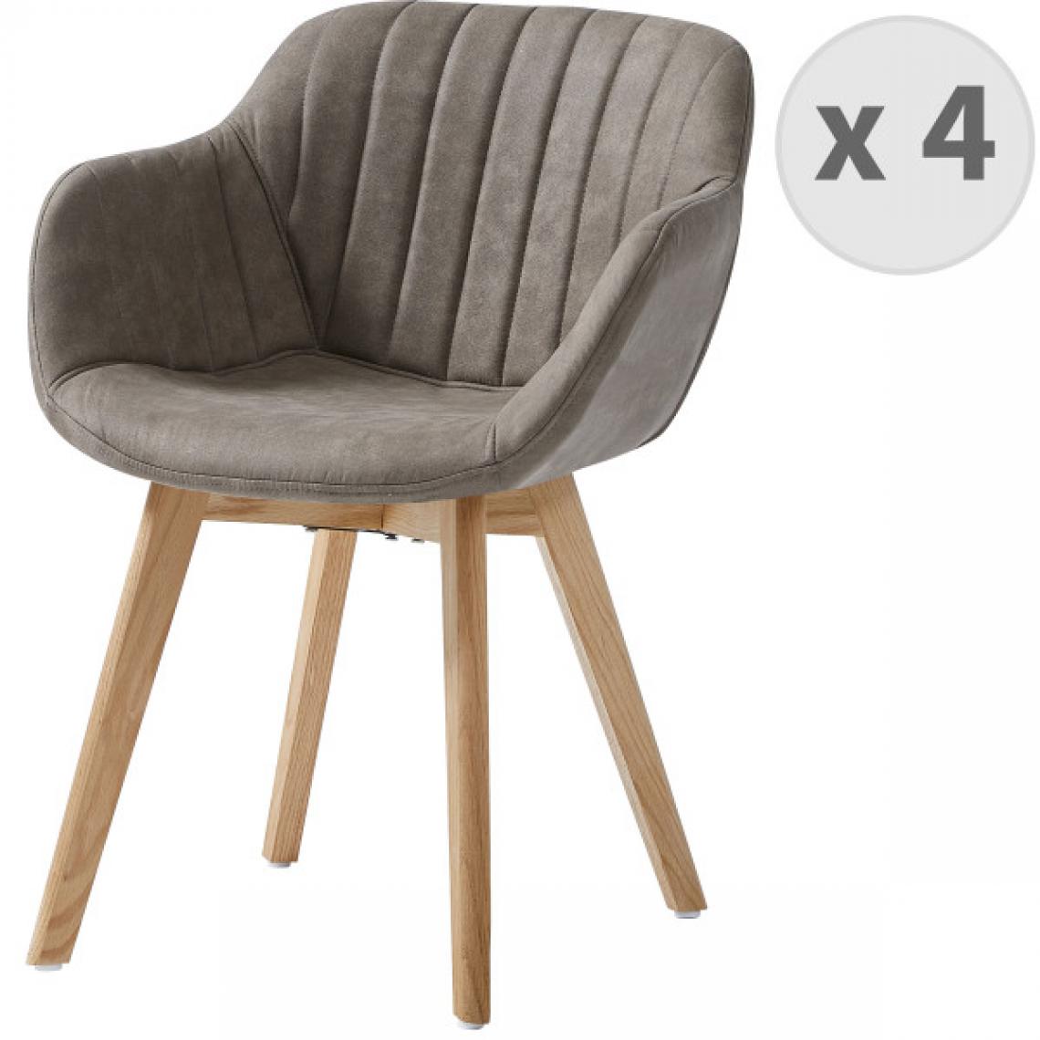 Moloo - STEFFY OAK-Chaise vintage microfibre vintage marron clair pieds chêne(x4) - Chaises