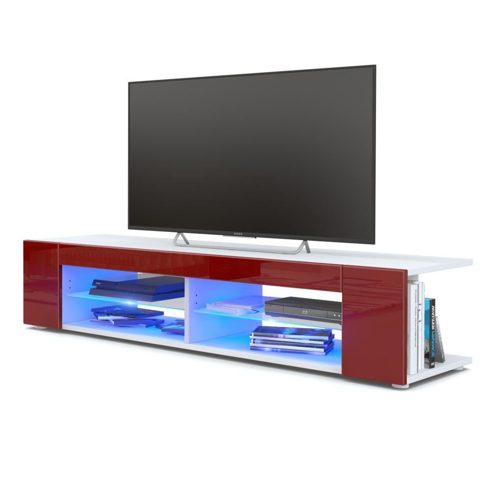 Mpc - Meuble Tv blanc mat Façades en bordeaux laquées led Bleu - Meubles TV, Hi-Fi