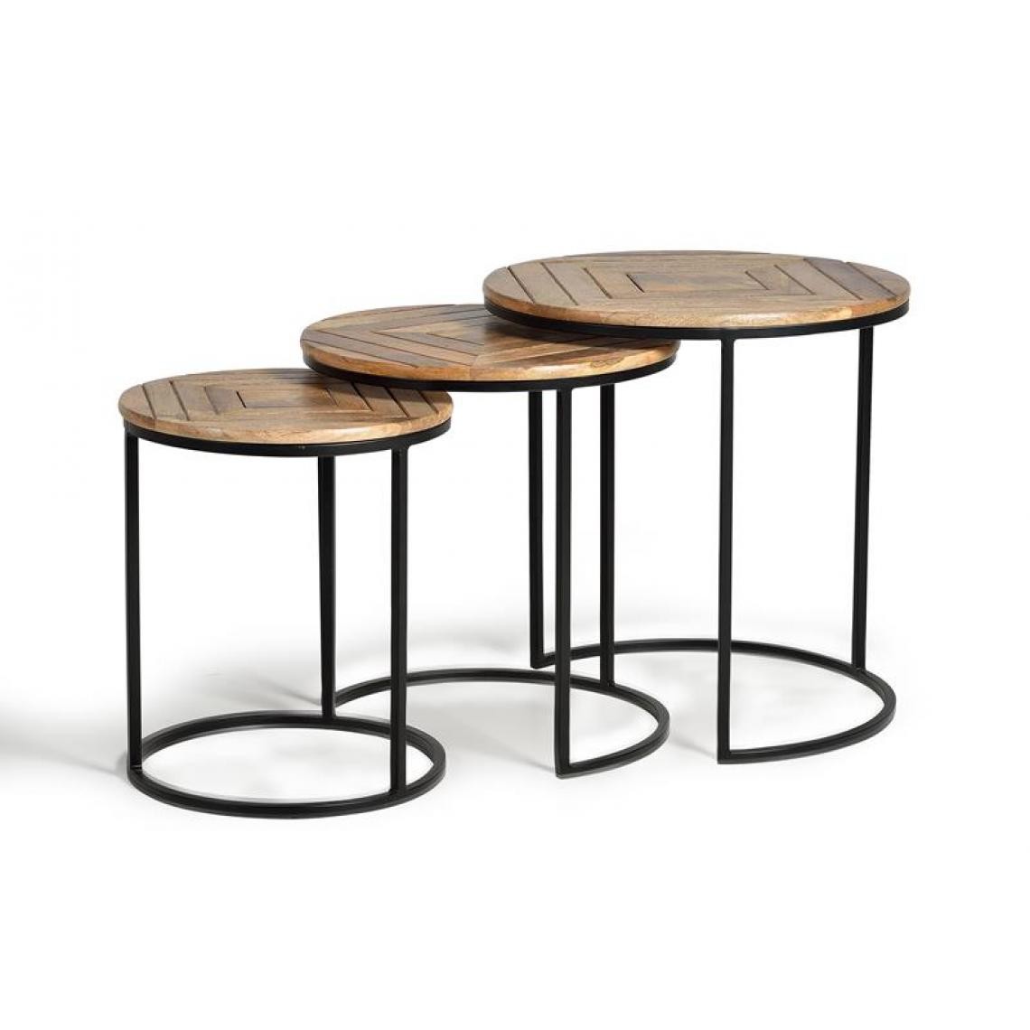 Pegane - Set de 3 tables basses en bois de manguier et métal coloris naturel / noir - Tables basses