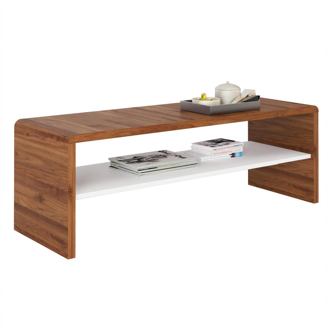 Idimex - Table basse / Meuble TV NOELLE, en mélaminé couleur noyer et blanc mat - Tables basses