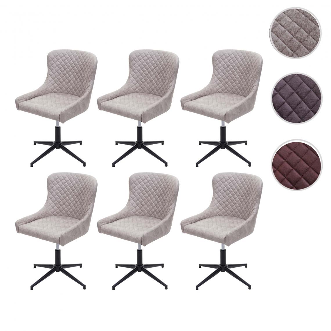 Mendler - 6x Chaise de salle à manger HWC-H79, hauteur réglable, pivotante, métal vintage ~ Tissu/Textile gris - Chaises