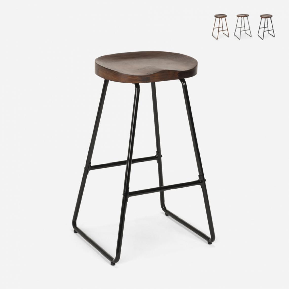 Ahd Amazing Home Design - Tabouret design industriel en métal et bois pour cuisines bars restaurants Carbon, Couleur: Noir - Tabourets