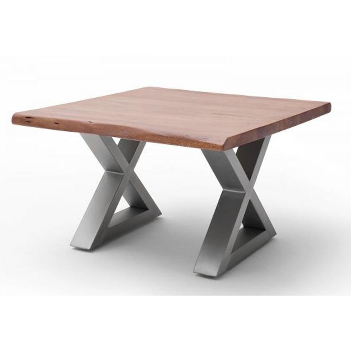 Pegane - Table basse en bois d'acacia massif noyer / acier inoxydable - L.75 x H.45 x P.75 cm - Tables basses