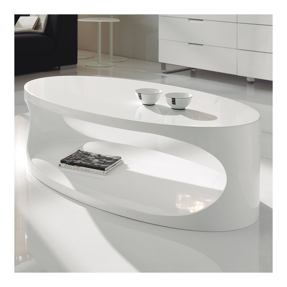 Nouvomeuble - Table basse ovale blanc laqué design OXY - Tables basses