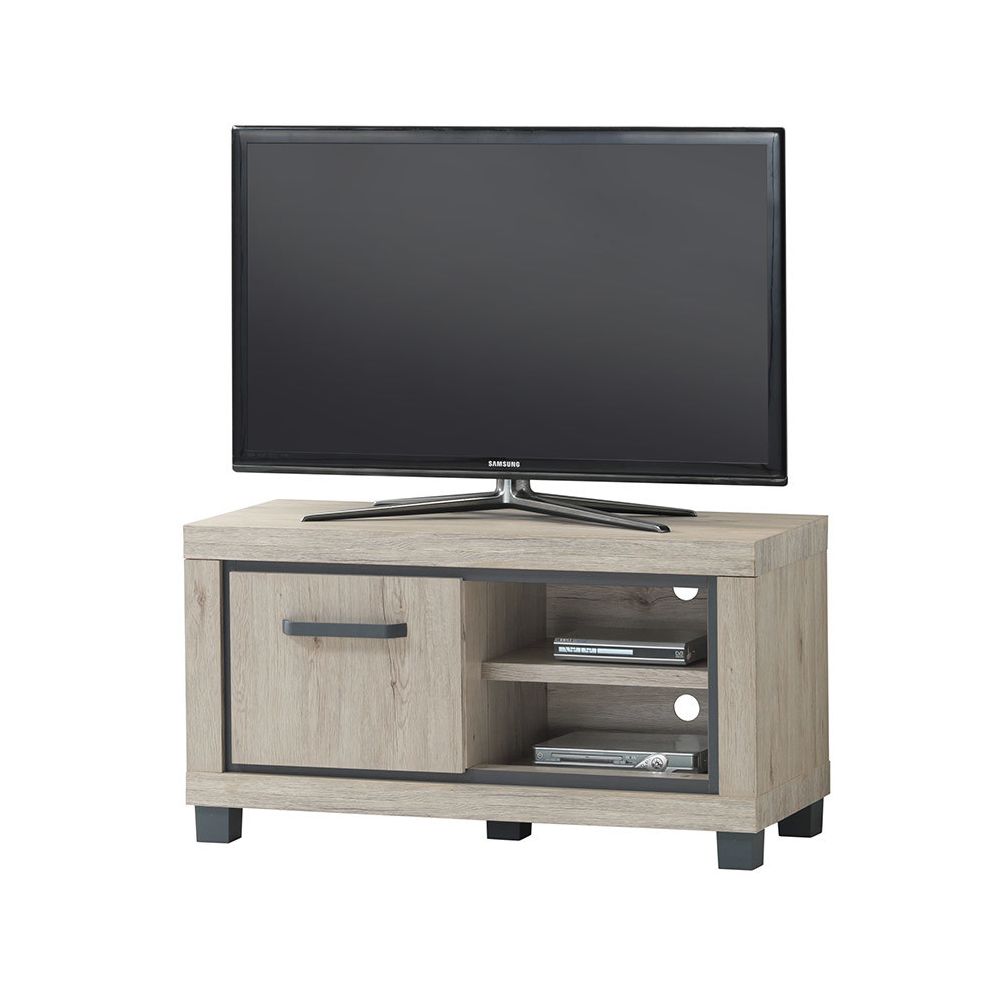 Nouvomeuble - Meuble TV 110 cm pas cher couleur chêne naturel et gris ELEONORE - Meubles TV, Hi-Fi