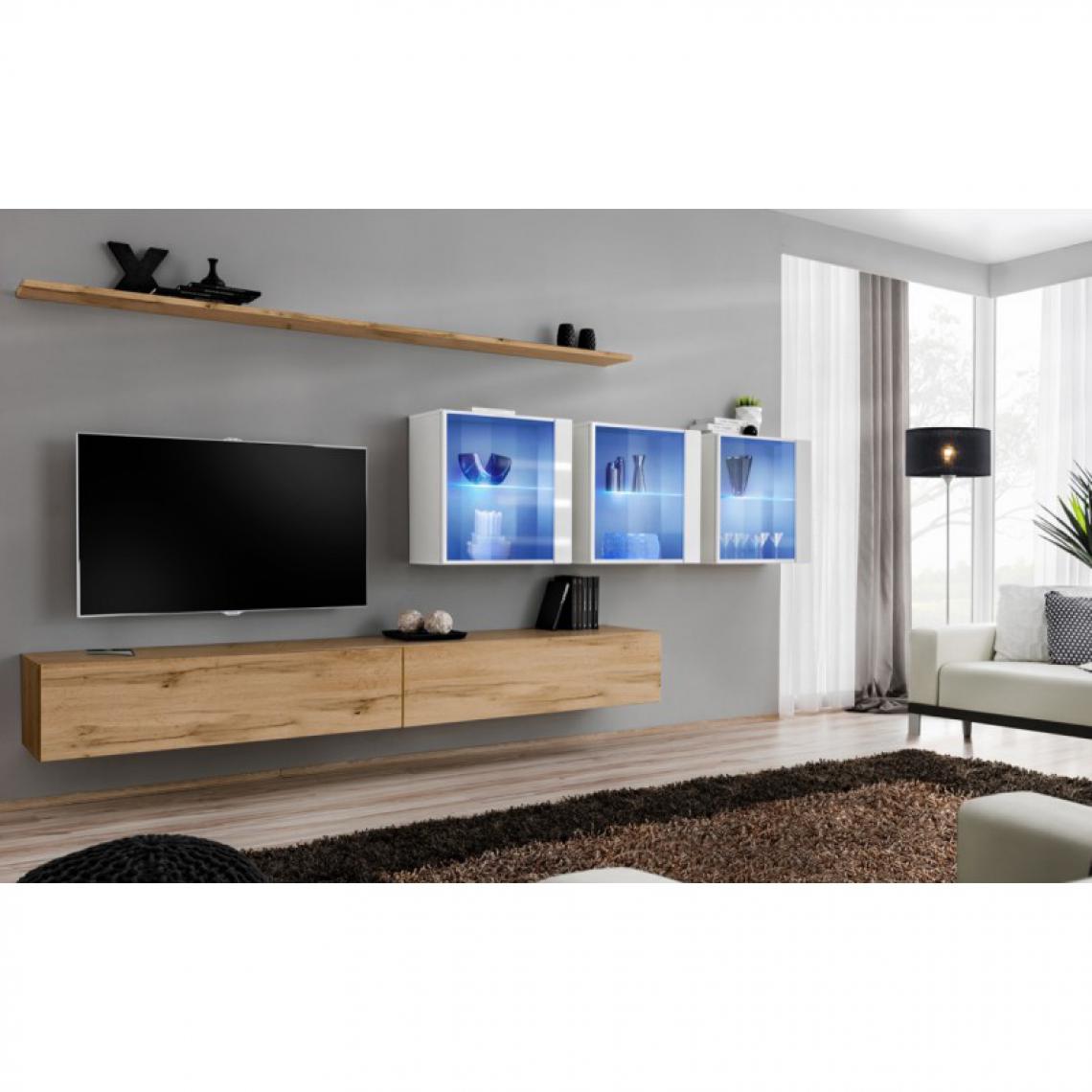 Ac-Deco - Meuble TV Mural Design Switch XVII 340cm Naturel & Blanc - Meubles TV, Hi-Fi