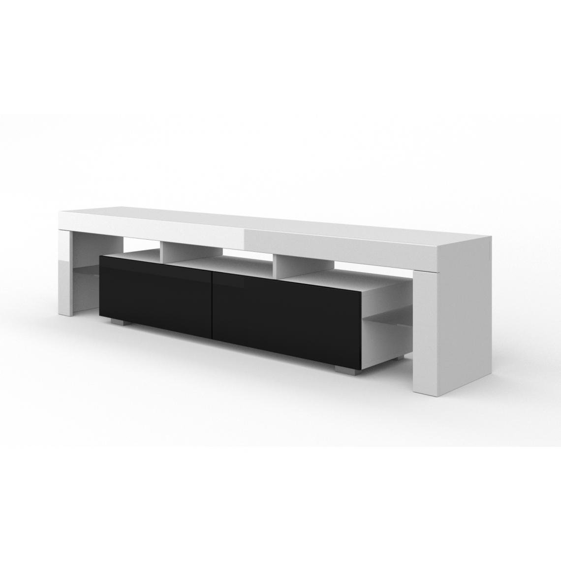 Bim Furniture - Meuble TV 190 cm - blanc mat / noir brillant sans LED - Meubles TV, Hi-Fi
